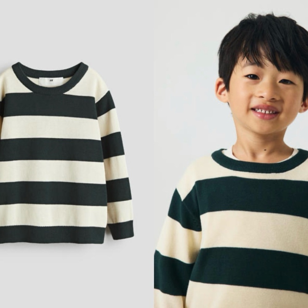 H&M Black and Cream Striped Kids Sweater